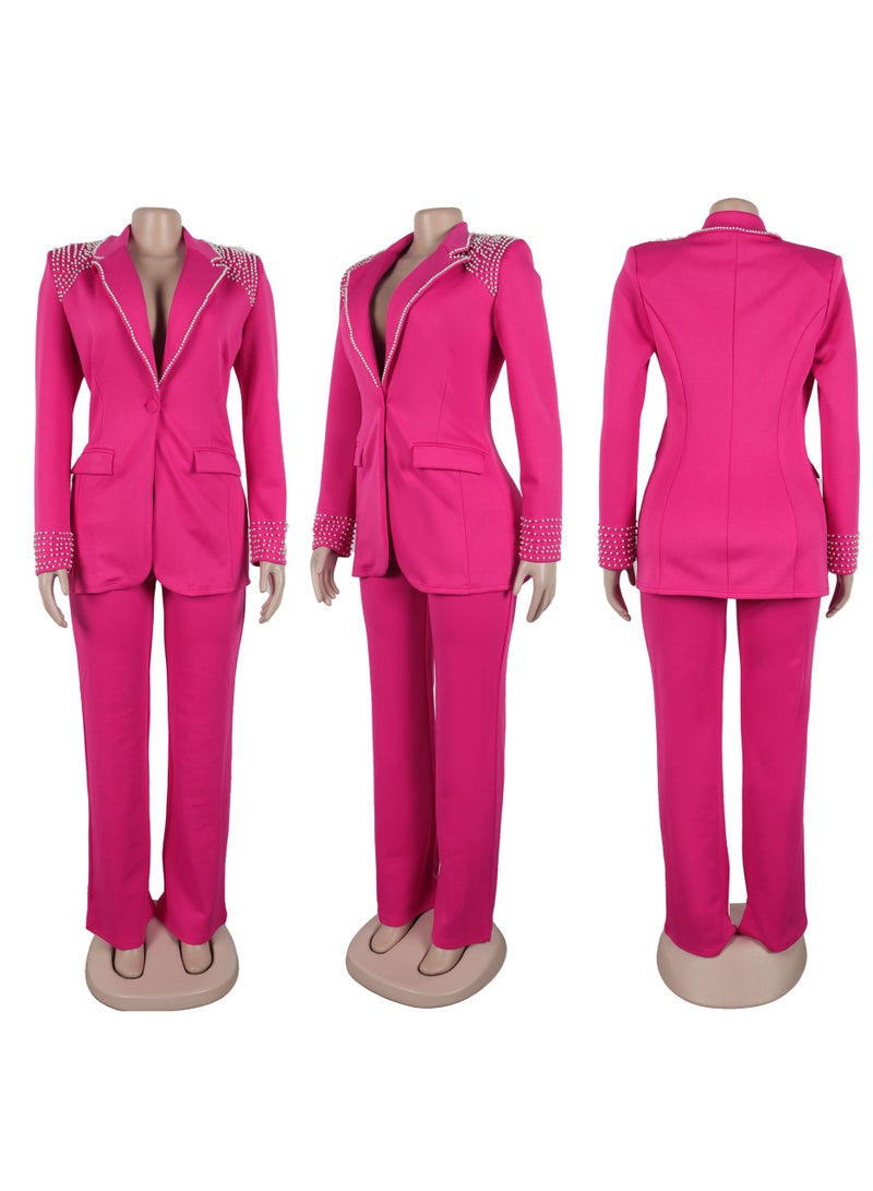 Shougu Pearl Long Sleeved Slim Fit Elastic Suit Two-piece Set - Image 2