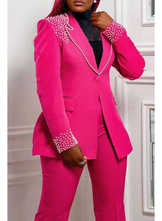 Shougu Pearl Long Sleeved Slim Fit Elastic Suit Two-piece Set - Image 3