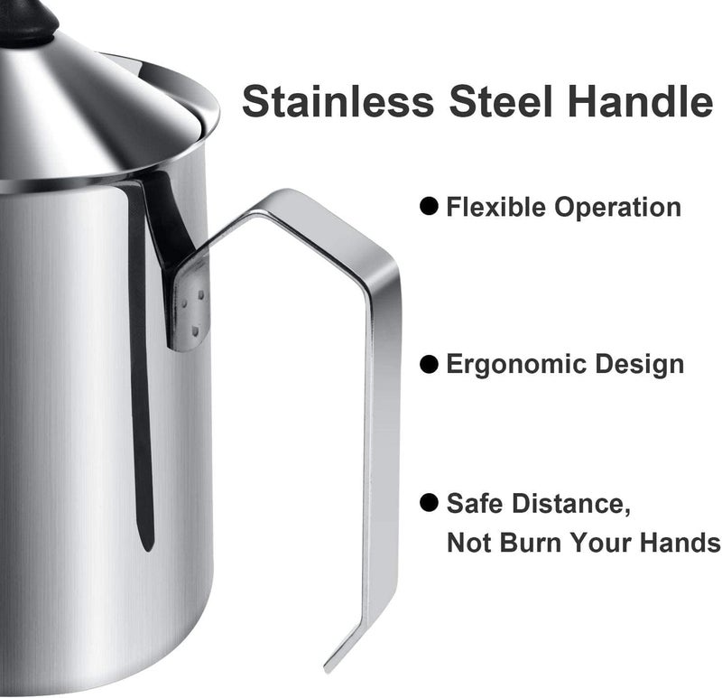 FEXONXA Manual Coffee Milk Frother Stainless Steel Double Pump with Handle and Lid - Image 3