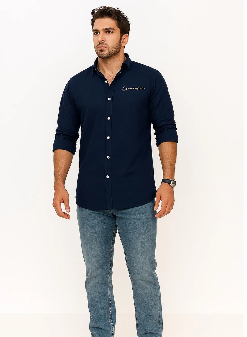 THUGFIT PREMIUM LINEN SHIRT DARK BLUE