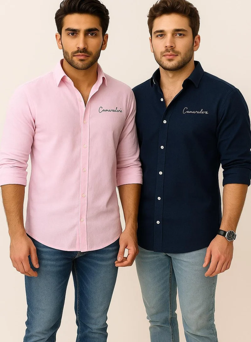 ثوجفيت قميص كتان فاخر أزرق داكن