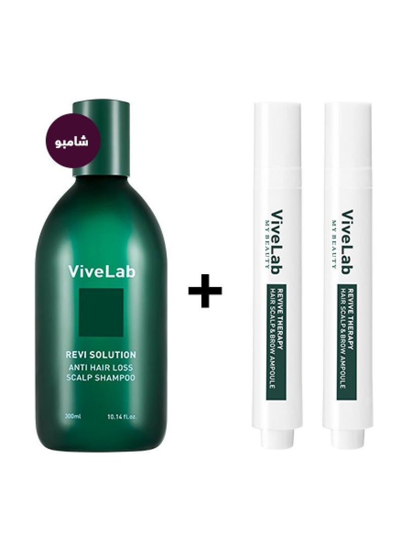 ViveLab 3-Piece Vivelab Revive Therapy Hair Scalp & Brow Ampoule 15ml & Vivelab Revi Solution Anti Hair Loss Scalp Shampoo 300ml  - Image 1