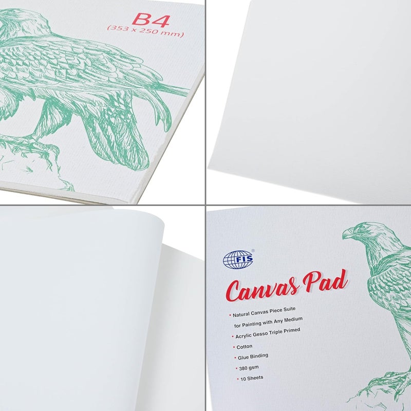 FIS Canvas Pad B4 Size (353x250mm) - 10 Sheets, 380gsm Cotton, Acrylic Gesso Triple Primed - Image 3