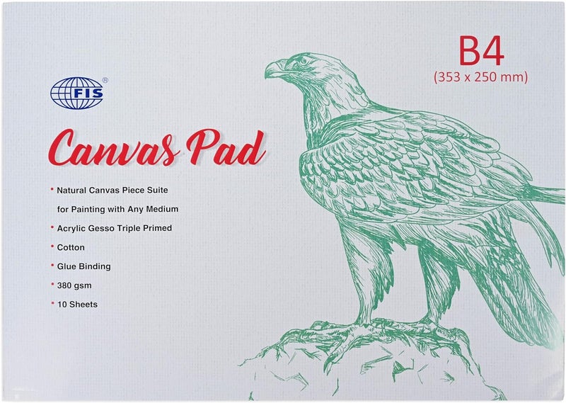 FIS Canvas Pad B4 Size (353x250mm) - 10 Sheets, 380gsm Cotton, Acrylic Gesso Triple Primed - Image 1