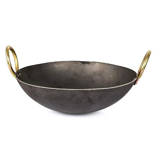 Shopsidex Heavy Base Iron Kadhai Kadai with Handle for Kitchen Deep Frying Kadai Free Stainless Steel Scrubber 10 Litter