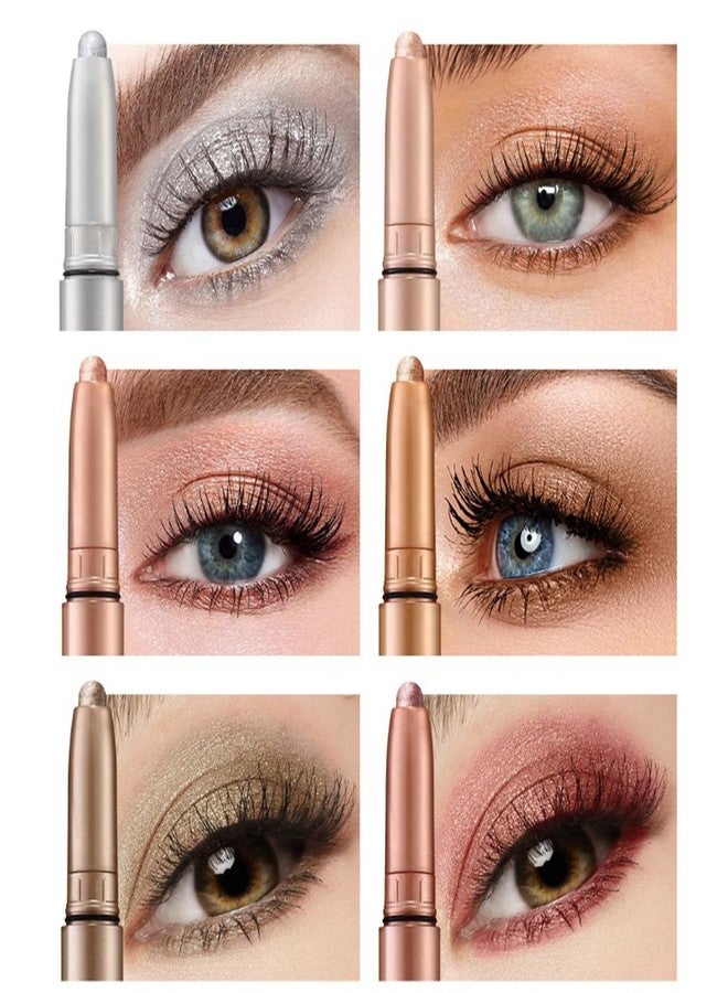 RoseFlower 6 Colors Glitter Eyeshadow Stick Colorful Set, Waterproof Eye Shadow Sticks, Cream Eyeshadow Pencil Makeup Set, High Pigmented Waterproof & Long Lasting Contour Stick, EyeLiner Makeup for Women - Image 2