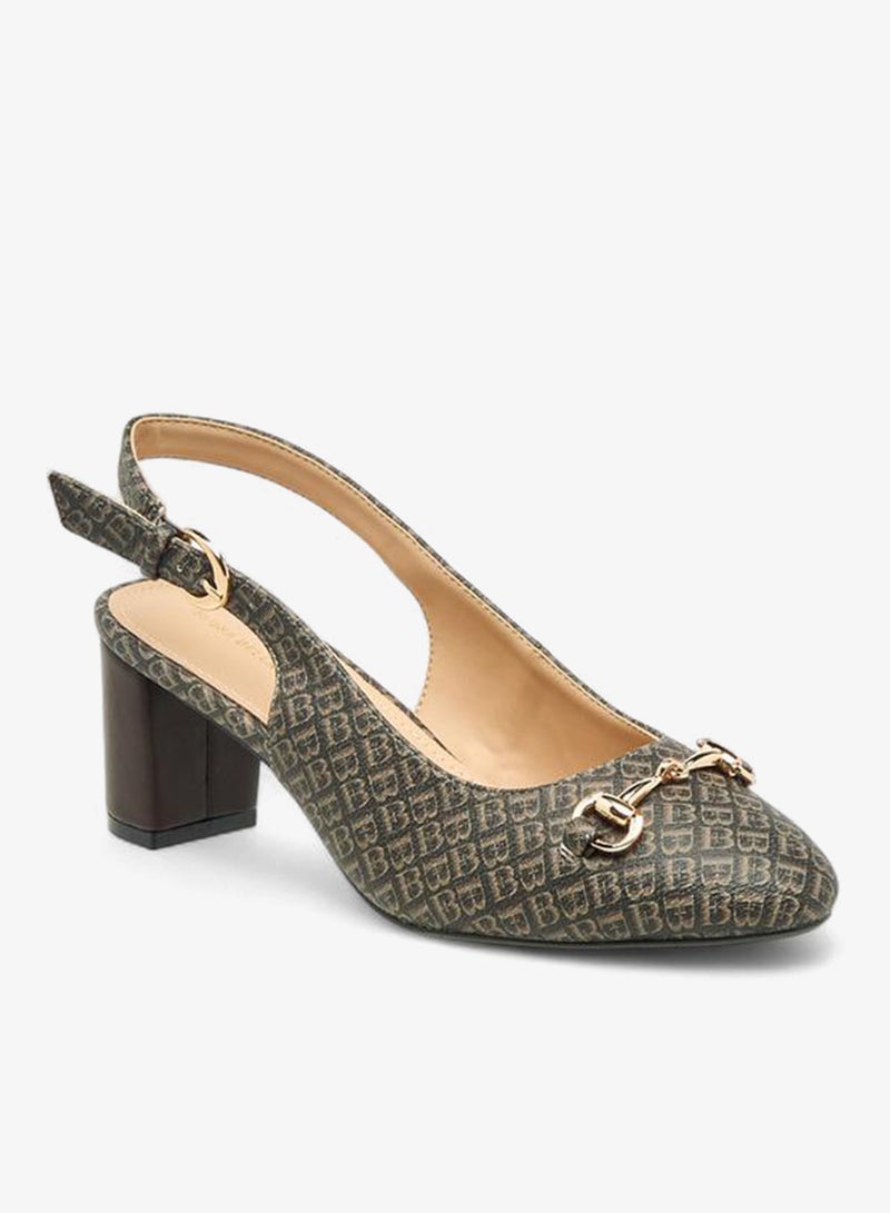 Flora Bella By Shoexpress Women Monogram Print Block Heel Shoes - Image 2