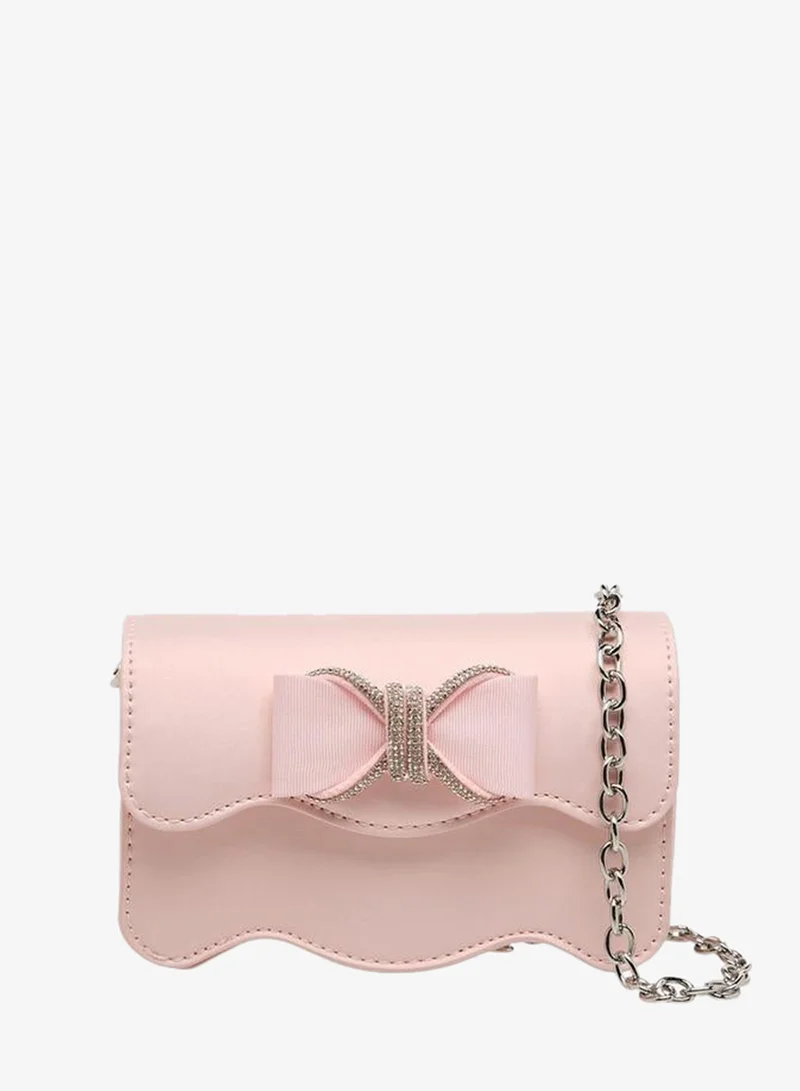 Celeste Scalloped Bow Embellished Crossbody Bag with Chain Strap Ramadan Collection