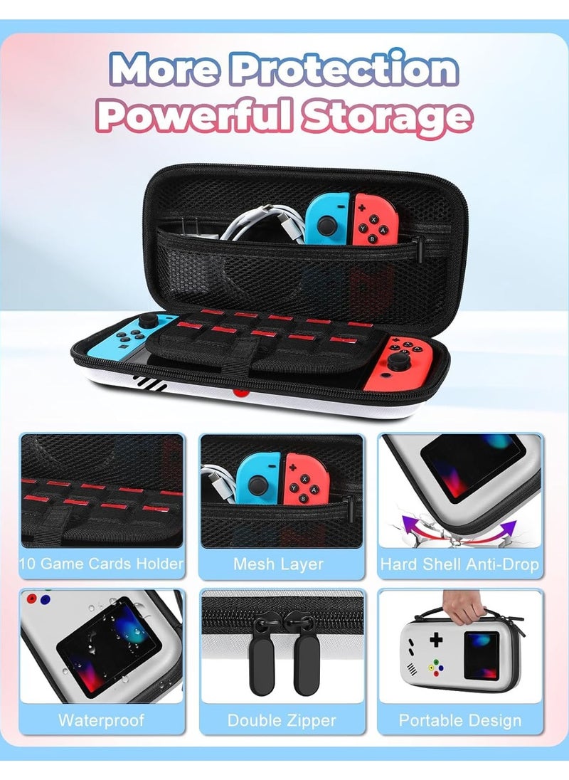 XICEN Carrying Case for Nintendo Switch OLED, Retro Design Protective Hard Shell Cover, Cute Game Storage Bag with Strap for Switch 2017/Oled 2021  - Image 4