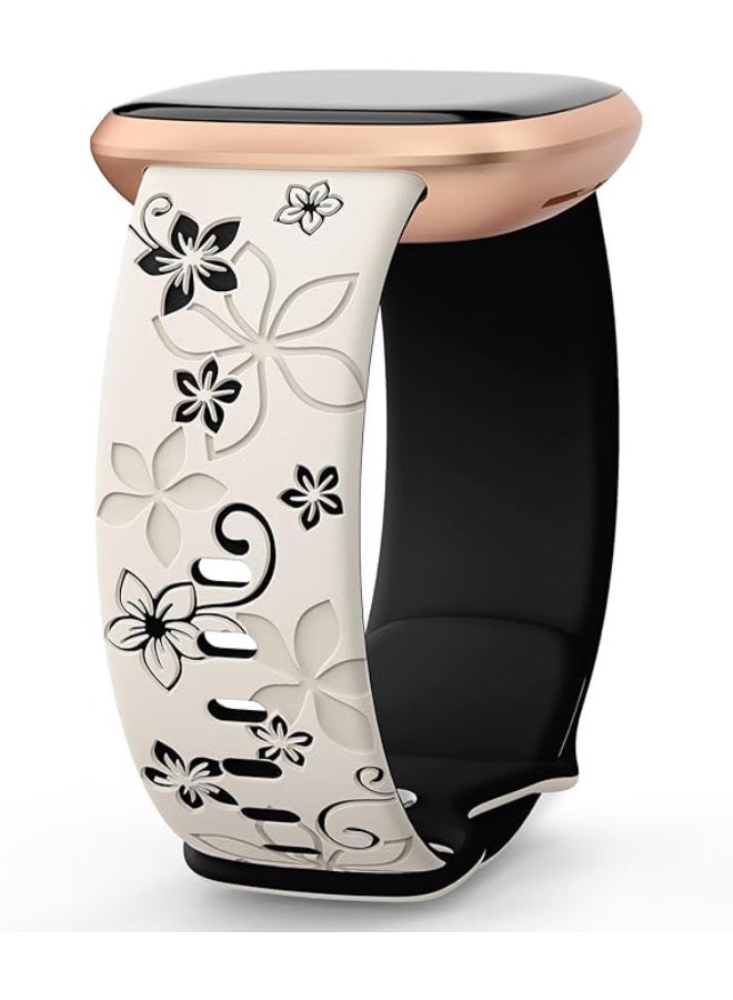 حزام نقش زهور متوافق مع ساعة آبل واتش مقاسات 49mm 45mm 44mm 42mm للنساء، حزام رياضي سيليكون ناعم بتصميم زهور بلونين - Image 1