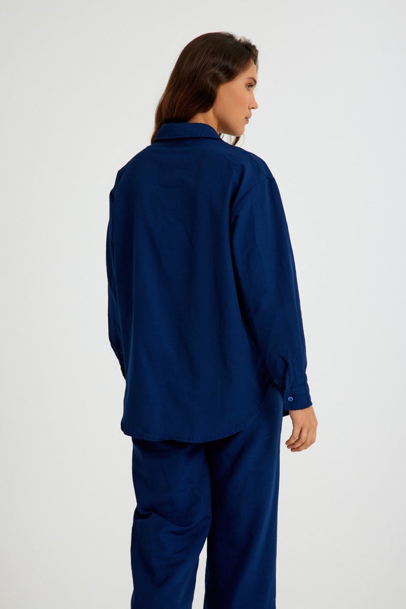 Barbora Linen Daily Double Set Bottom Top LN17LACIVERT4  - Image 5