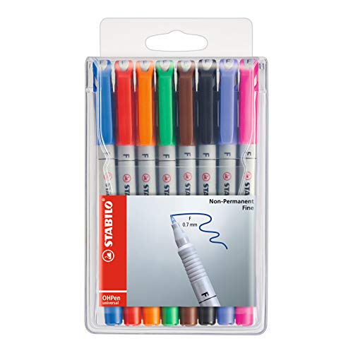 STABILO OHP Pen OHP Pen Soluble - Fine - Wallet of 8 - Assorted Colors - Image 1