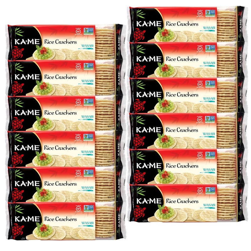 KaMe Rice Crackers Gluten Free And Non GMO Verified Wasabi Pack of 12