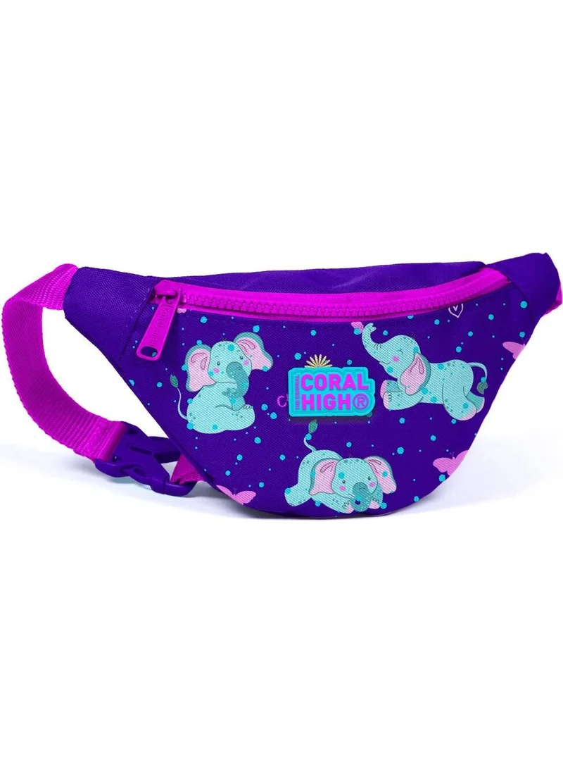 CORAL HIGH Kids Purple Pink Elephant Patterned Waist Bag 12622