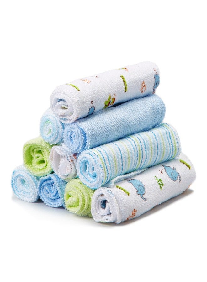 Spasilk Washcloth Wipes Set for Newborn Boys and Girls, Soft Terry Washcloth Set, Pack of 10, Blue Elephants - Image 1
