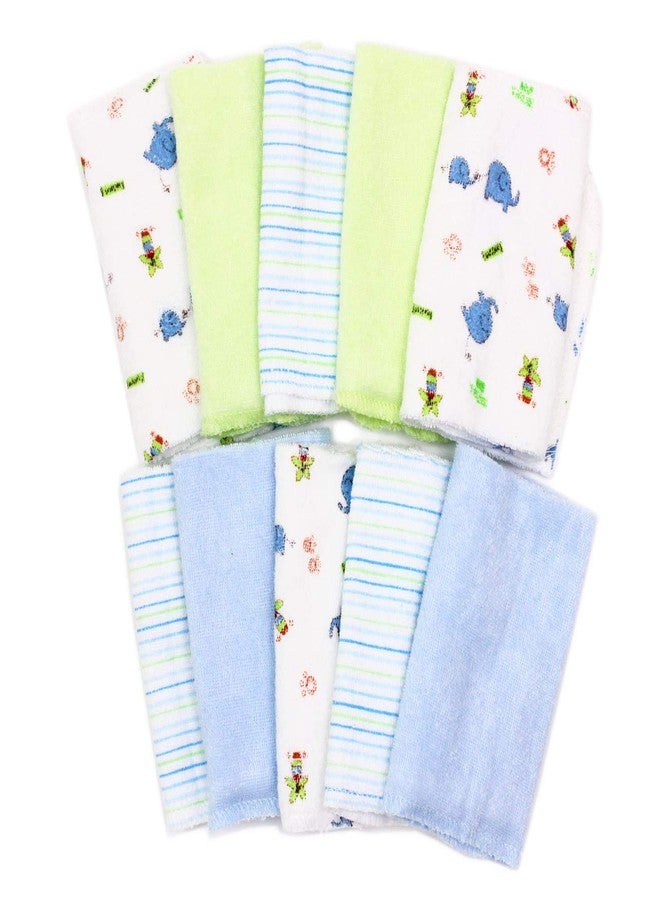 Spasilk Washcloth Wipes Set for Newborn Boys and Girls, Soft Terry Washcloth Set, Pack of 10, Blue Elephants - Image 2