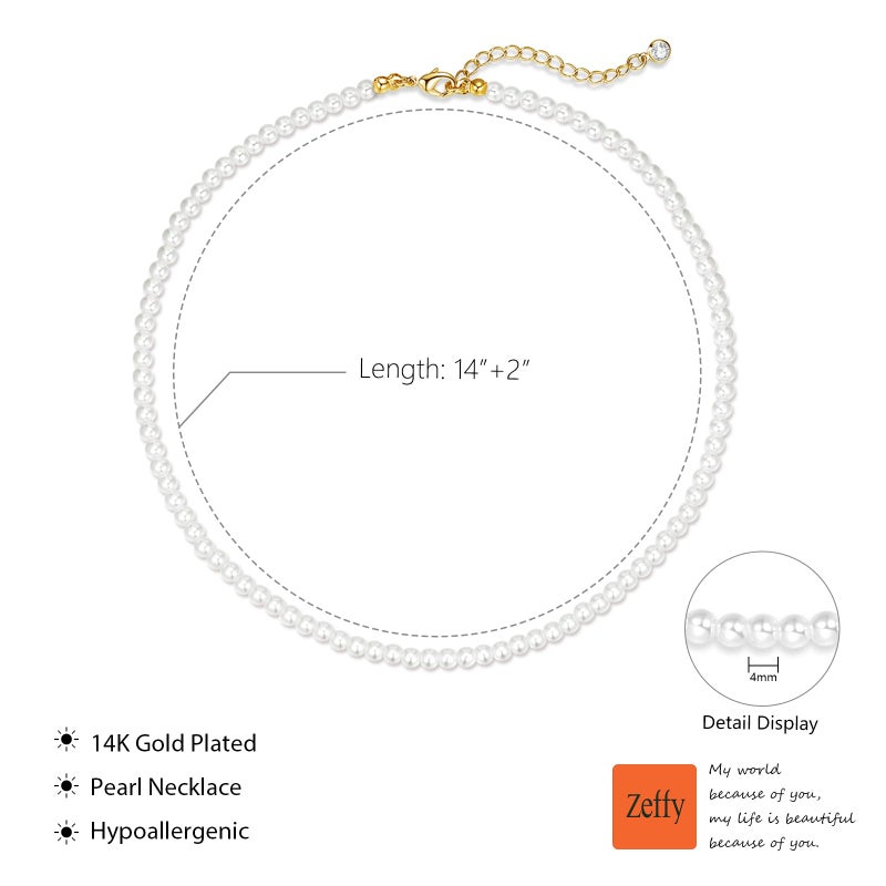 Zeffy Pearl Necklace for Women, 4MM Dainty Round Imitation Pearl Choker Necklace Wedding Delicate Jewelry for Women Simple Bridesmaid Jewelry Gifts - Image 4