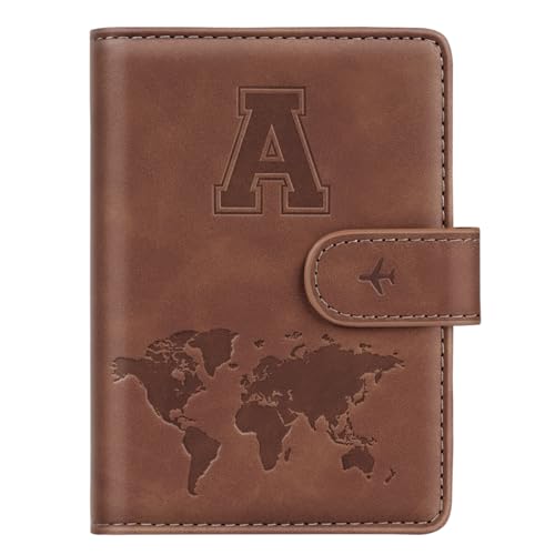 Simikol Passport Holder Wallet Cover Personalized Letter A-Z Travel Wallet RFID Blocking Passport Cover Wallet Case for Travel Passport Book Holders for Women and Men, Brown-A - Image 1