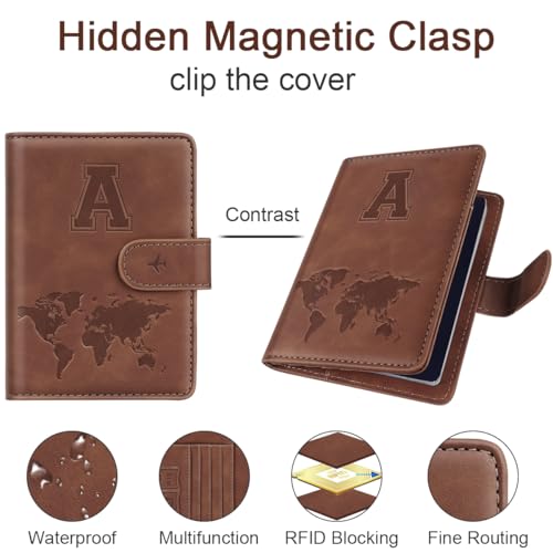 Simikol Passport Holder Wallet Cover Personalized Letter A-Z Travel Wallet RFID Blocking Passport Cover Wallet Case for Travel Passport Book Holders for Women and Men, Brown-A - Image 4