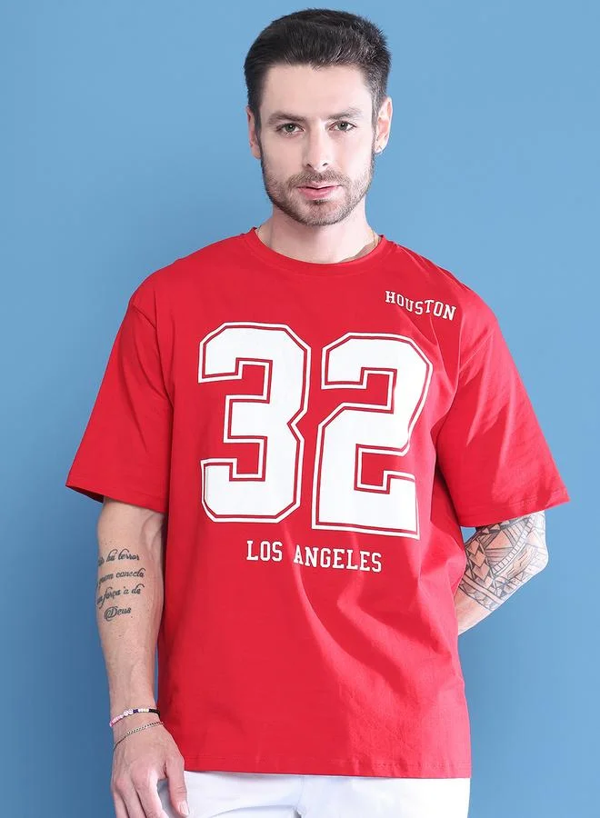 Take Two Men Red Graphic Print Oversized T-Shirt By Door74