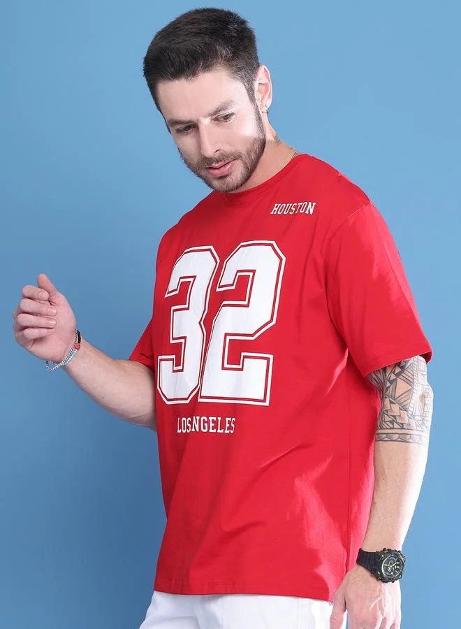 Take Two Men Red Graphic Print Oversized T-Shirt By Door74