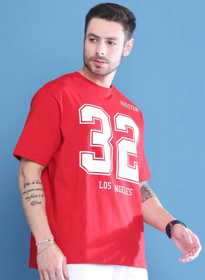 Take Two Men Red Graphic Print Oversized T-Shirt By Door74