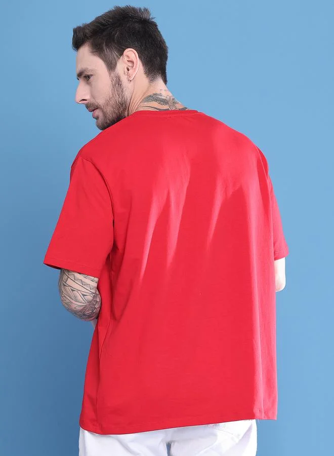 Take Two Men Red Graphic Print Oversized T-Shirt By Door74