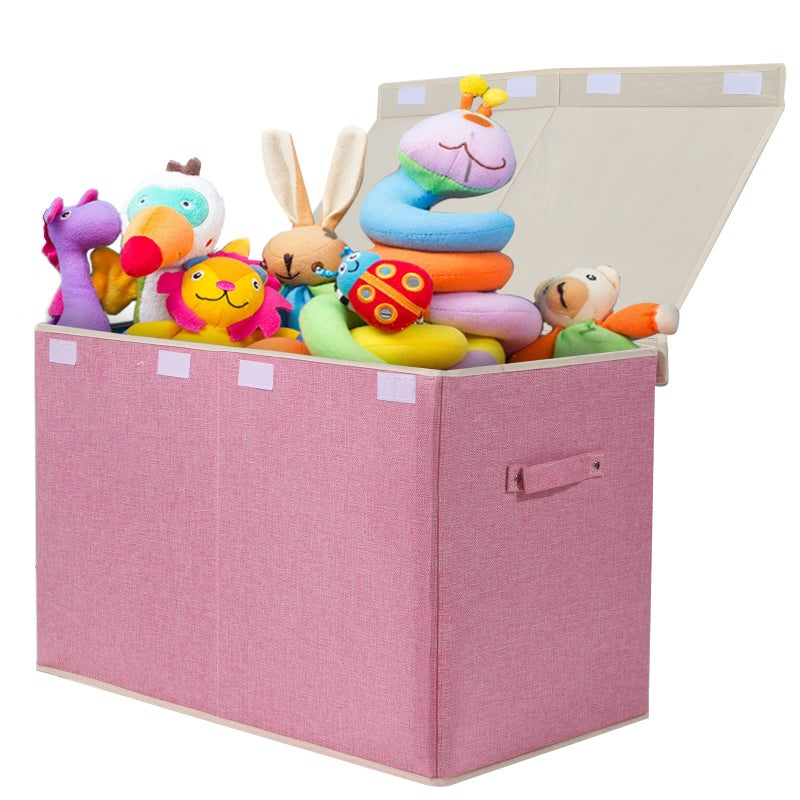 popoly Large Toy Box Chest Storage with Flip-Top Lid, Collapsible Kids Toy Storage Bin Boxes Container for Boys, Girls, Nursery, Playroom, 25"x13" x16" (Linen Pink) - Image 1
