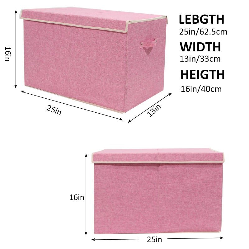 popoly Large Toy Box Chest Storage with Flip-Top Lid, Collapsible Kids Toy Storage Bin Boxes Container for Boys, Girls, Nursery, Playroom, 25"x13" x16" (Linen Pink) - Image 4