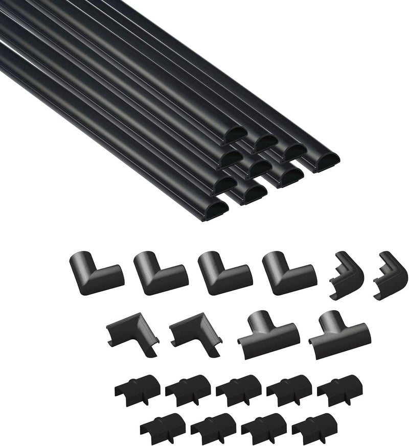 D-Line 157in Cord Hider Kit, Patented Cable Cover, Hide Wires on Wall, Channel for TV Mount Cords, Raceway Wire Hiders, Paintable, Adhesive, Half Round, 10x 0.78in W x 0.39in H x 15.7in L, Black - Image 1