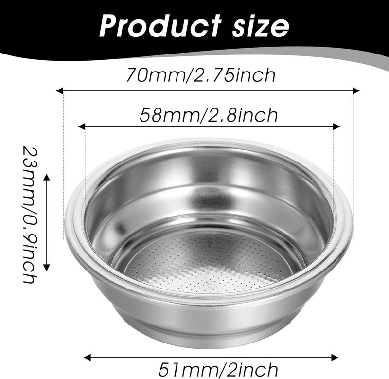 oruola 58mm Portafilter Basket, Double Layer Stainless Steel Coffee Filter, Double Cups 58mm Basket Pressurized Porous Filter for Coffee Machine Replacement Accessories, 2 Cups Capacity - Image 3