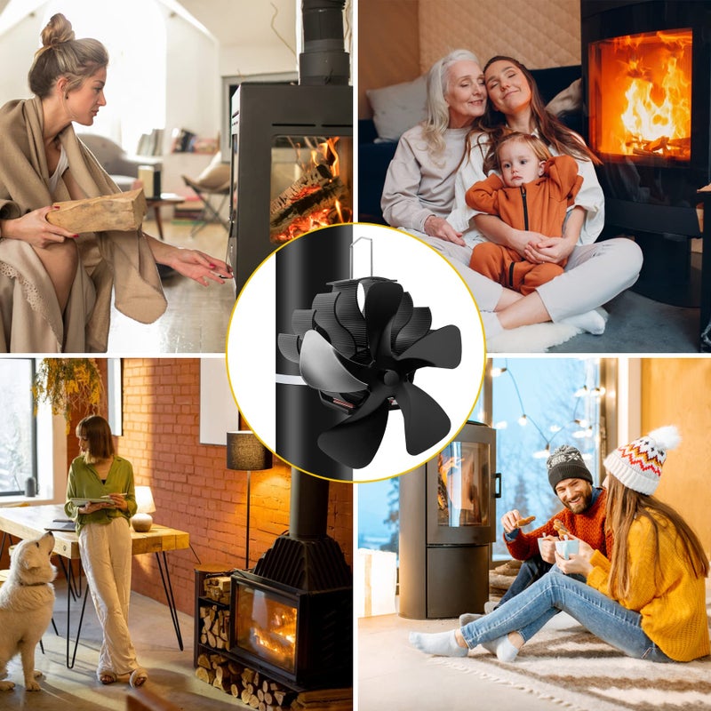 PYBBO Heat Powered Wood Chimneys Stove Fan, Pipe Fireplace Fan, 5 Blades Silent Operation Motors Fan, Winter Cocoon Stove Fan for Wood Burning Stove/Pellet/Log with Magnetic Thermometer - Image 4
