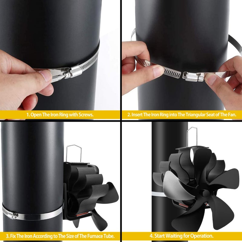 PYBBO Heat Powered Wood Chimneys Stove Fan, Pipe Fireplace Fan, 5 Blades Silent Operation Motors Fan, Winter Cocoon Stove Fan for Wood Burning Stove/Pellet/Log with Magnetic Thermometer - Image 2