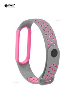 INEIX Soft Silicone Replacement Strap Nike Series For Xiaomi Mi Band 6 - Grey/Pink  - Image 3