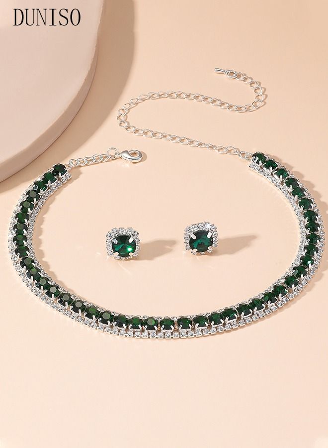 DUNISO 2pieces Jewelry Set With Necklace and Earring Crystal Bridal Wedding Jewelry Set Bridesmaid Party Choker Necklace Water Drop Pendant Earrings Sets for Women and Girls - Image 2