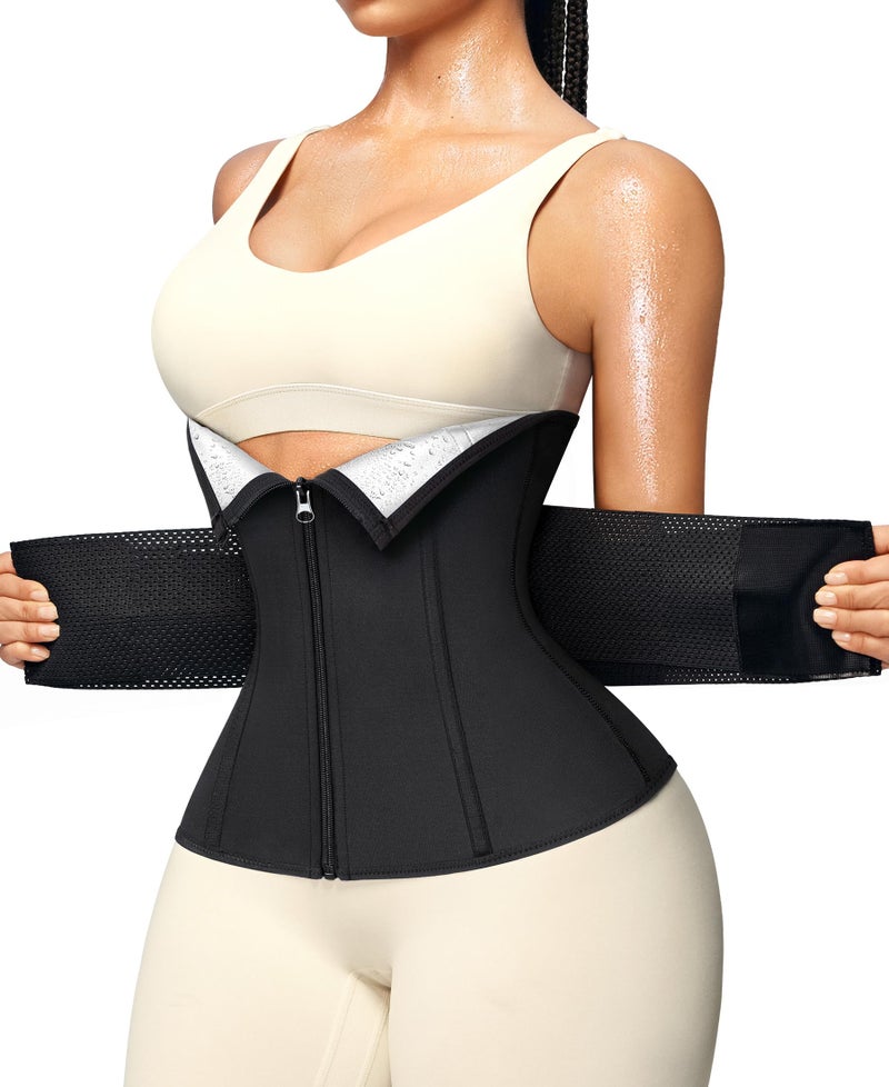 Junlan Sweat Waist Trainer for Women - Sauna Waist Trimmer for Working Out(Black,Large) - Image 1