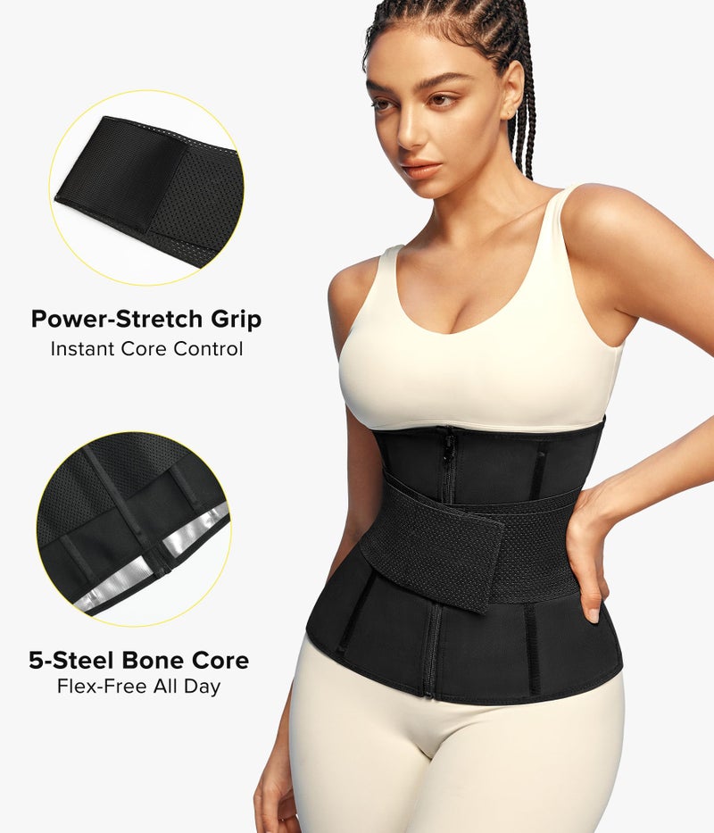 Junlan Sweat Waist Trainer for Women - Sauna Waist Trimmer for Working Out(Black,Large) - Image 2
