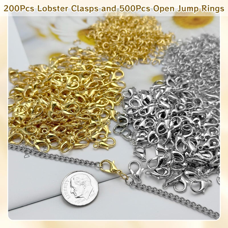 MKCYD 700Pcs Lobster Claw Clasps and Open Jump Rings Set, 14K Gold and Silver Necklace Clasps and Closures Lobster Parrot Trigger Clasp for Jewelry Making - Image 3