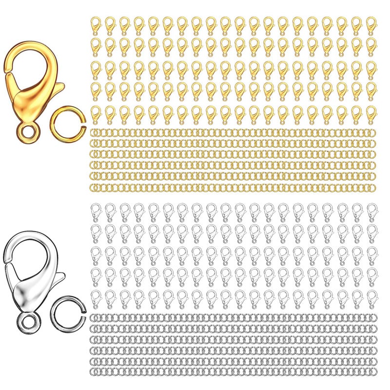 MKCYD 700Pcs Lobster Claw Clasps and Open Jump Rings Set, 14K Gold and Silver Necklace Clasps and Closures Lobster Parrot Trigger Clasp for Jewelry Making - Image 1