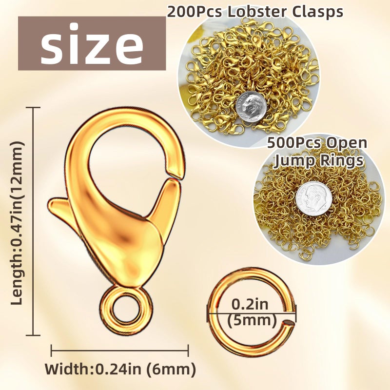 MKCYD 700Pcs Lobster Claw Clasps and Open Jump Rings Set, 14K Gold and Silver Necklace Clasps and Closures Lobster Parrot Trigger Clasp for Jewelry Making - Image 2