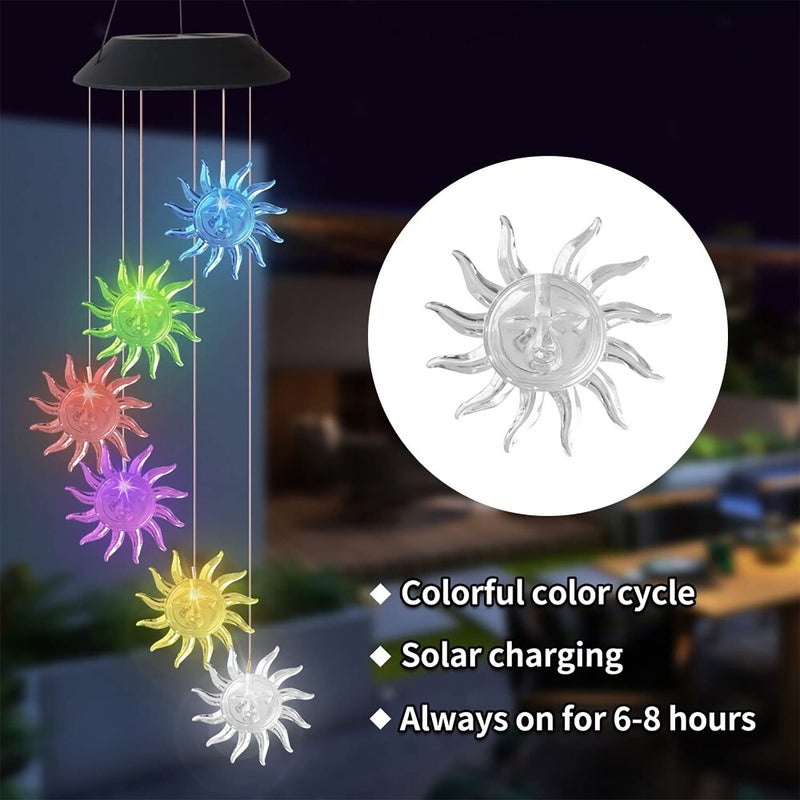 Natchcart Natchcart Decorative Hanging Solar Wind Chimes LED Color Changing Outdoor Indoor Waterproof Wind Mobile Lights for Balcony Garden Decor Great Gift Ideas Sun - Image 4