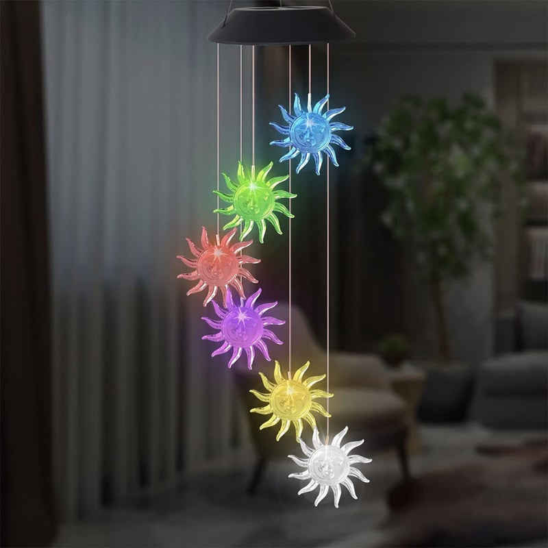 Natchcart Natchcart Decorative Hanging Solar Wind Chimes LED Color Changing Outdoor Indoor Waterproof Wind Mobile Lights for Balcony Garden Decor Great Gift Ideas Sun - Image 1