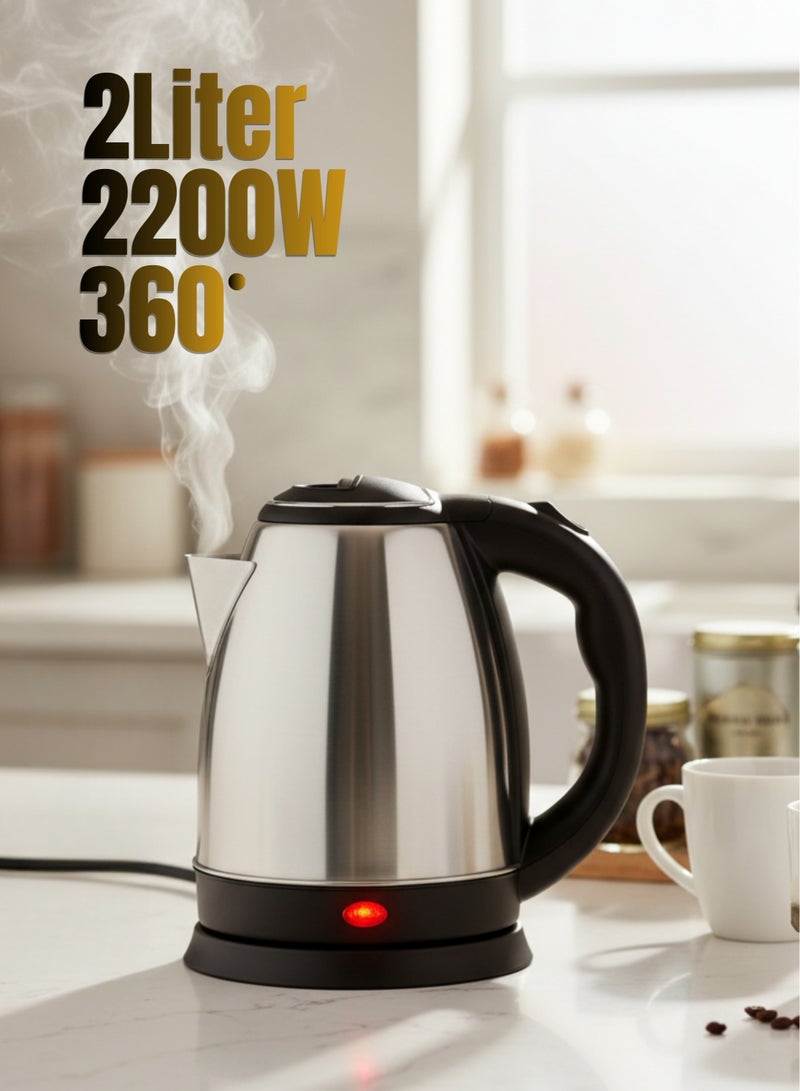 R.VIHAN 2L Electric Cordless Kettle, Stainless Steel, Hot Water Boiler, Fast Boil, Auto Shut-Off, 360° Rotating Base, Electric Kettle for Home & Office - Image 1