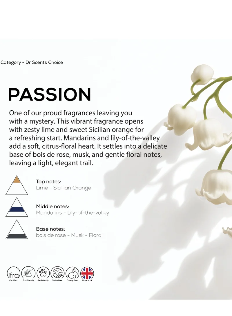 Dr Scent Dr Scent Diffuser Aroma Passion With Fresh Lime, Mandarin and Gentle Flowery Hints Lily and Rose - (500ml) | Made in the UK | Perfect for Offices, Homes, Shops, Hotel Rooms & Small Lobbie
