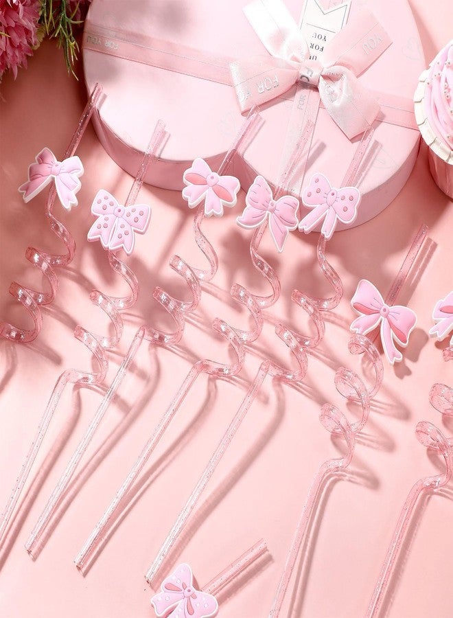 جيديف مجموعة جاديف من 56 قطعة من شفاطات الشرب الوردية المزينة بفيونكات لامعة، شفاطات بلاستيكية حلزونية قابلة لإعادة الاستخدام مع علامات للمشروبات، مثالية لحفلات أعياد الميلاد، وحفلات توديع العزوبية، وحفلات الزفاف، وحفلات استقبال المولود الجديد. - Image 3