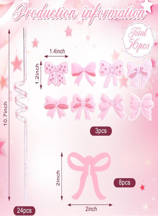 جيديف مجموعة جاديف من 56 قطعة من شفاطات الشرب الوردية المزينة بفيونكات لامعة، شفاطات بلاستيكية حلزونية قابلة لإعادة الاستخدام مع علامات للمشروبات، مثالية لحفلات أعياد الميلاد، وحفلات توديع العزوبية، وحفلات الزفاف، وحفلات استقبال المولود الجديد. - Image 2