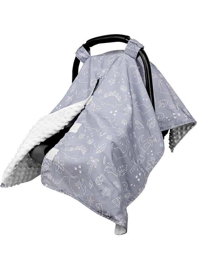 DILIMI Car Seat Covers for Babies, Peekaboo Opening Infant Car Seat Canopy for Baby Boys Girls, 2 in 1 Mom Nursing Breastfeeding Covers, Minky Warm Carseat Canopy for Newborn, Dinosaur - Image 1