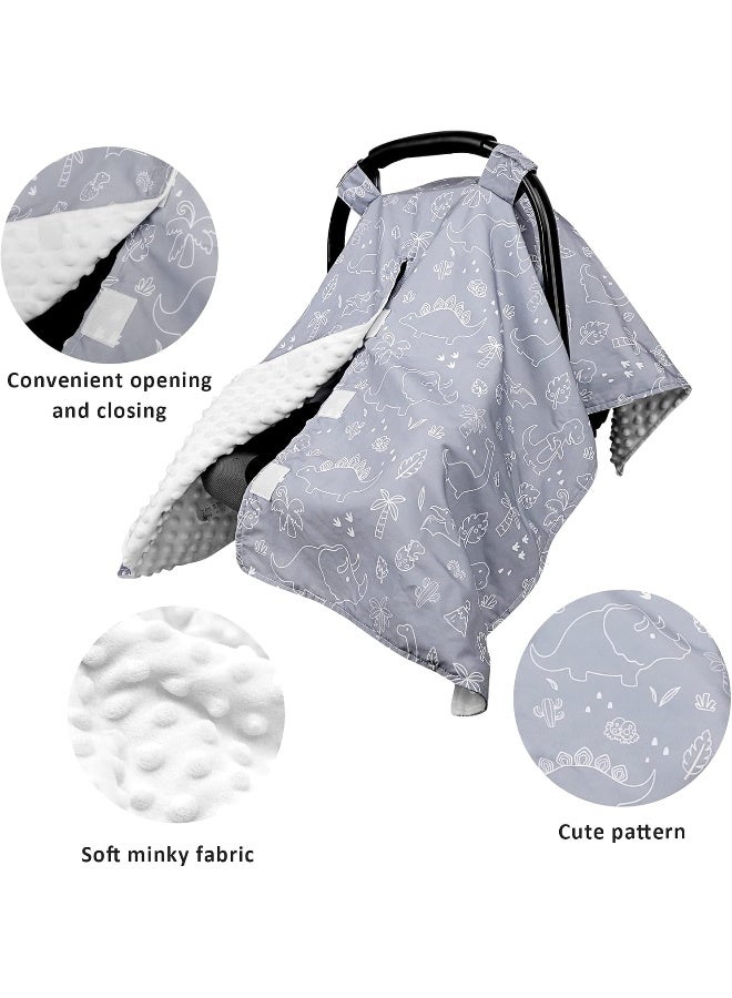 DILIMI Car Seat Covers for Babies, Peekaboo Opening Infant Car Seat Canopy for Baby Boys Girls, 2 in 1 Mom Nursing Breastfeeding Covers, Minky Warm Carseat Canopy for Newborn, Dinosaur - Image 2