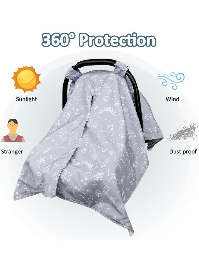DILIMI Car Seat Covers for Babies, Peekaboo Opening Infant Car Seat Canopy for Baby Boys Girls, 2 in 1 Mom Nursing Breastfeeding Covers, Minky Warm Carseat Canopy for Newborn, Dinosaur - Image 4