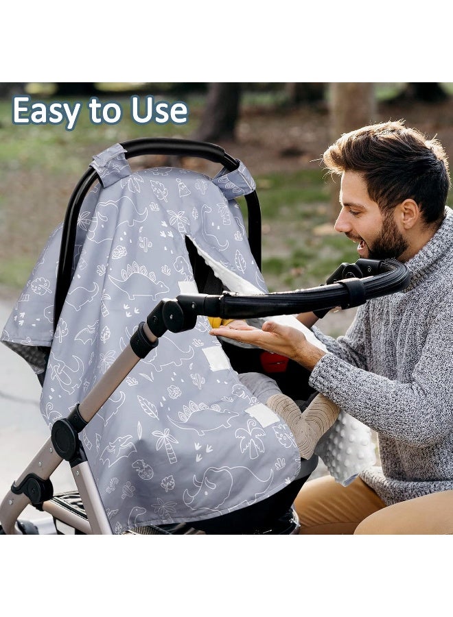 DILIMI Car Seat Covers for Babies, Peekaboo Opening Infant Car Seat Canopy for Baby Boys Girls, 2 in 1 Mom Nursing Breastfeeding Covers, Minky Warm Carseat Canopy for Newborn, Dinosaur - Image 5